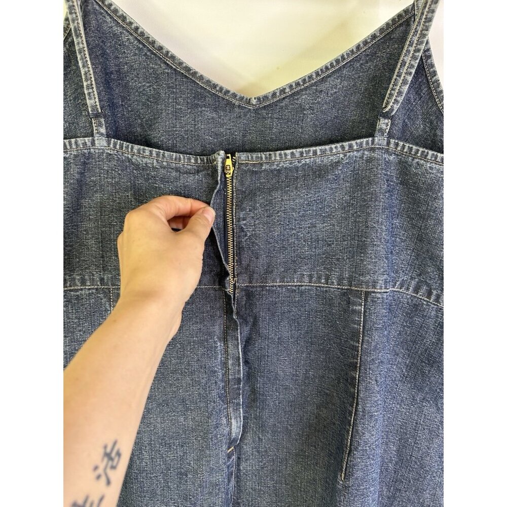 Vintage Y2K Denim Jean Scalloped Empire Spaghetti Dress Rave - Picture 6 of 8